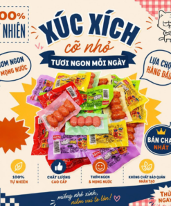 Xúc xích mini thơm ngon, mềm mọng nước, tiện lợi cho ăn vặt mỗi ngày. Đóng gói nhỏ gọn, hương vị hấp dẫn, phù hợp mang đi học, đi làm và du lịch.