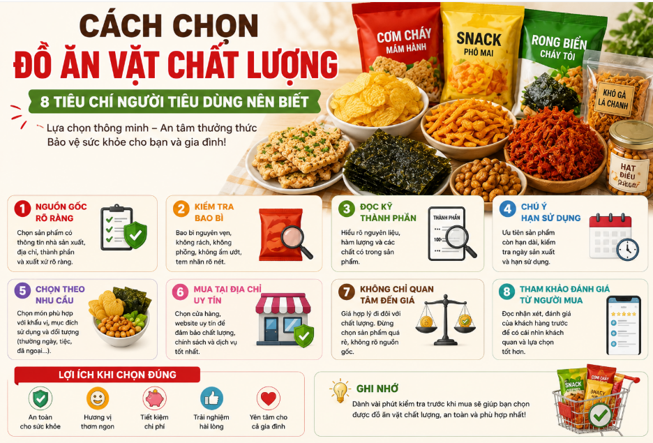 Biết cách chọn đồ ăn vặt chất lượng là bước quan trọng để bạn và gia đình yên tâm thưởng thức những món ăn yêu thích